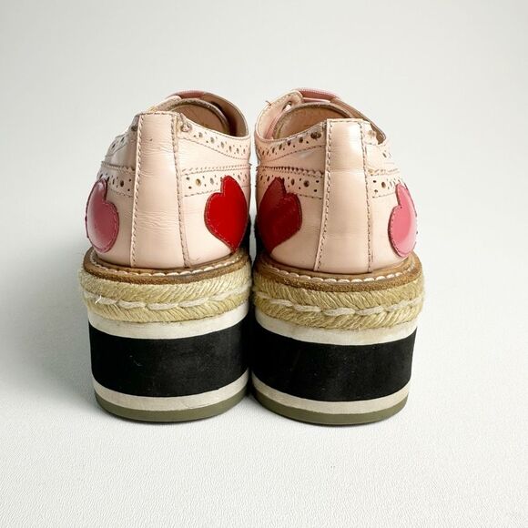 PRADA Pink Red Heart Leather Platform Loafers 39 US 8.5 Flats Lace Up Oxfords - Picture 7 of 13